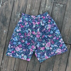 Vintage High Waisted Mom Floral Shorts with Pockets Grannycore
